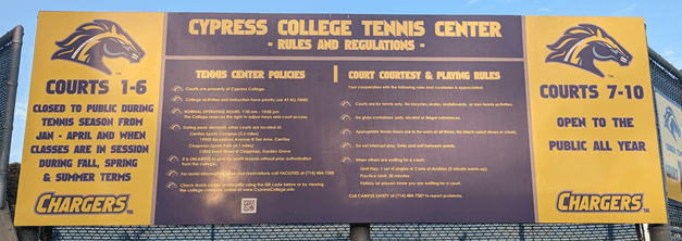 Cypress College Tennis Center pickleball courts
