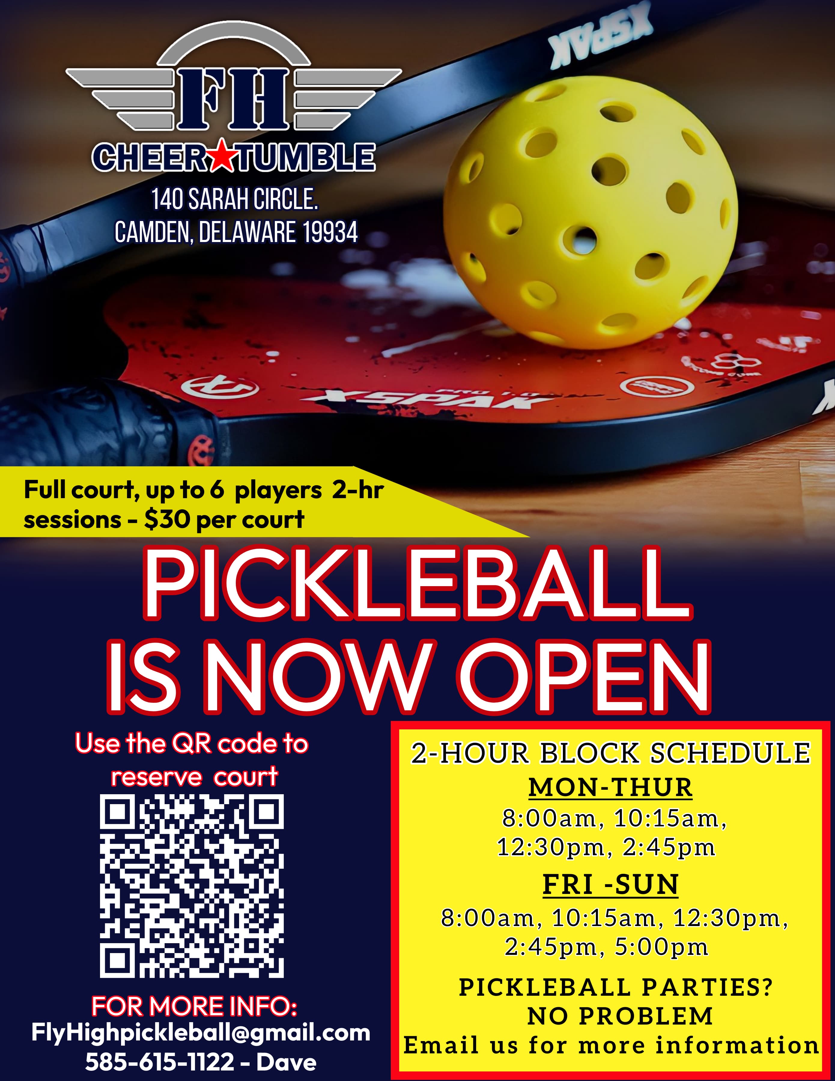 Fly High Cheer and Tumble pickleball courts